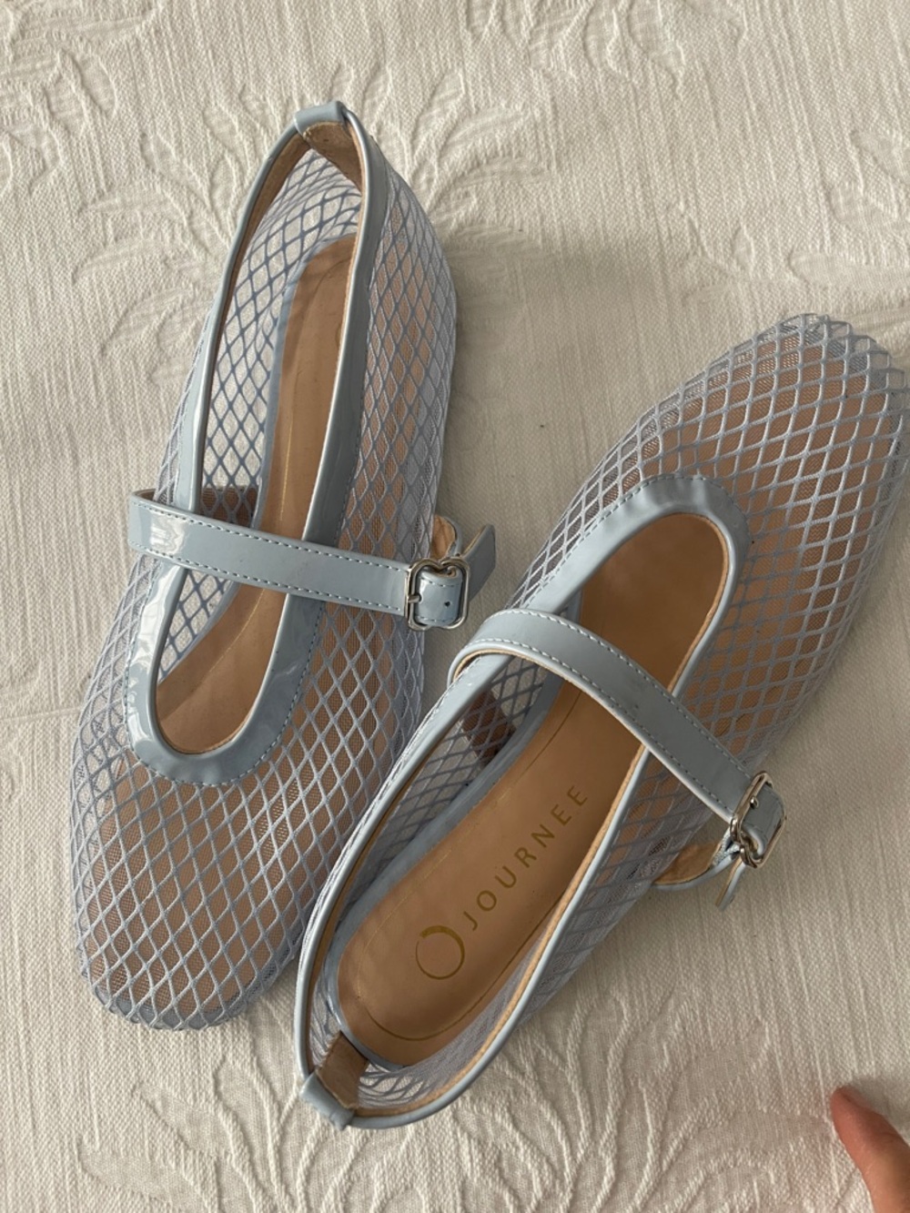 Journeye Women's Light Blue Mesh Mary Jane Flats